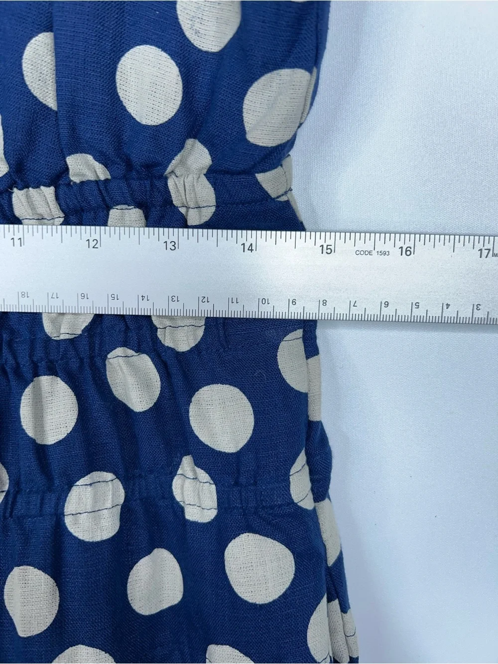 J Crew Navy Polka Dot Sleeveless Midi Dress Smocked Waist Linen New Size Small